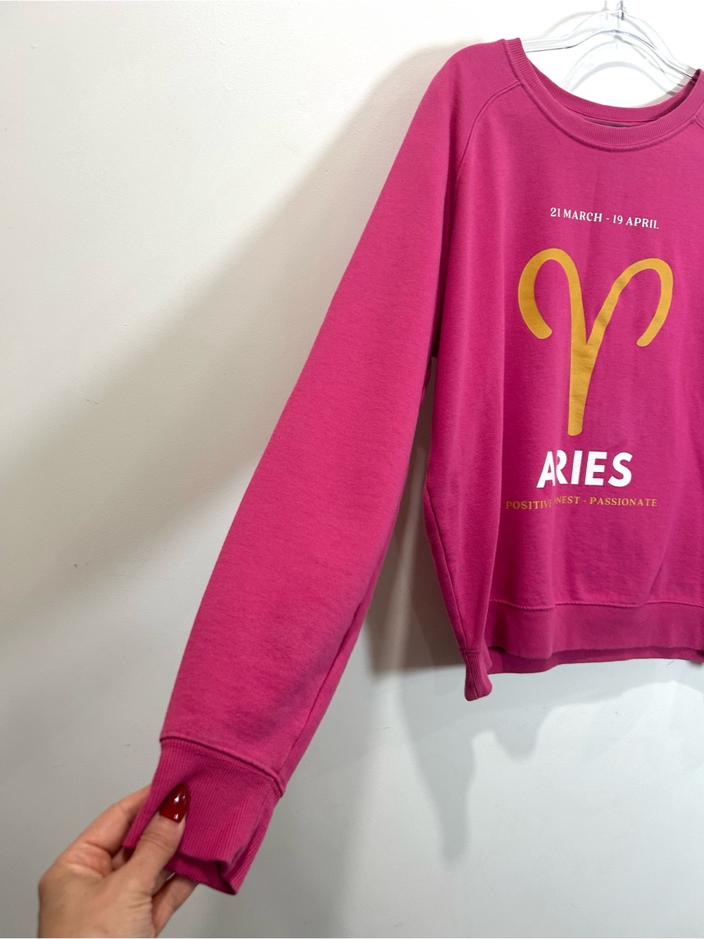 Anthropologie Zodiac Sweatshirt Aries Sz Large Pink Crewneck Pullover Lounge - Picture 7 of 11
